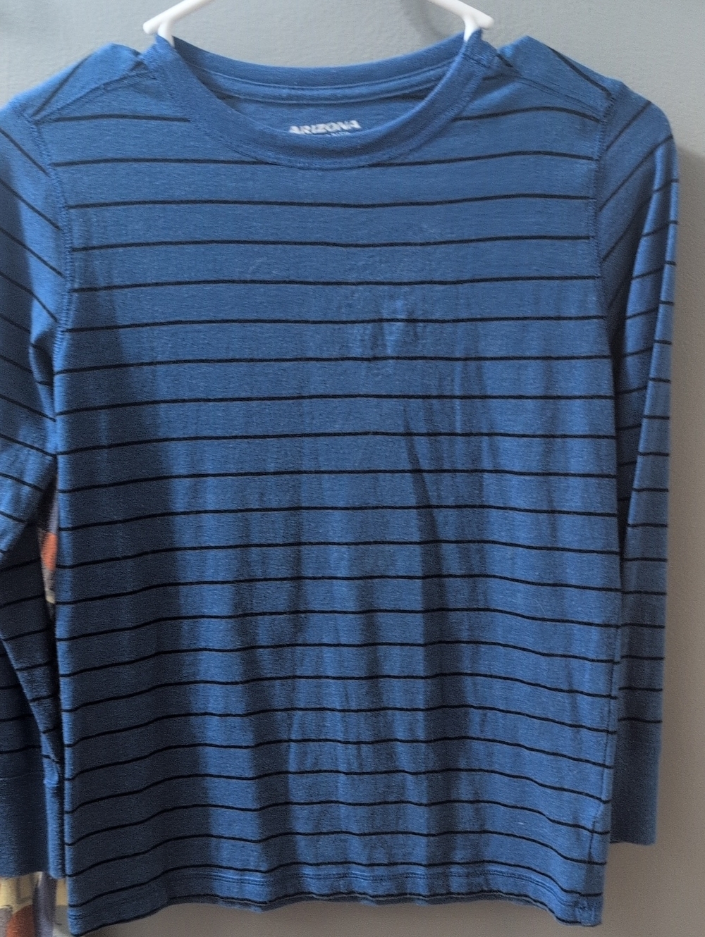 Arizona Jean Company Blue Crewneck Sweater with Black Stripes